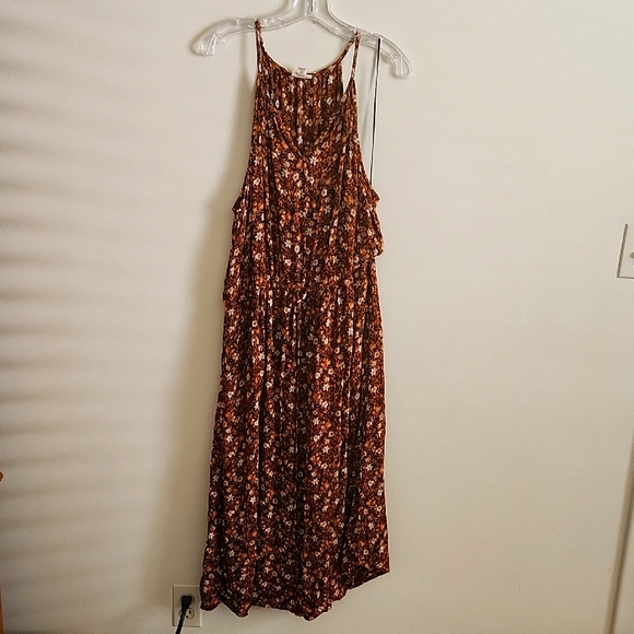 a.n.a Brown Black White Ditsy Floral Pleated Halter Maxi Dress With Pockets XL - Picture 1 of 8